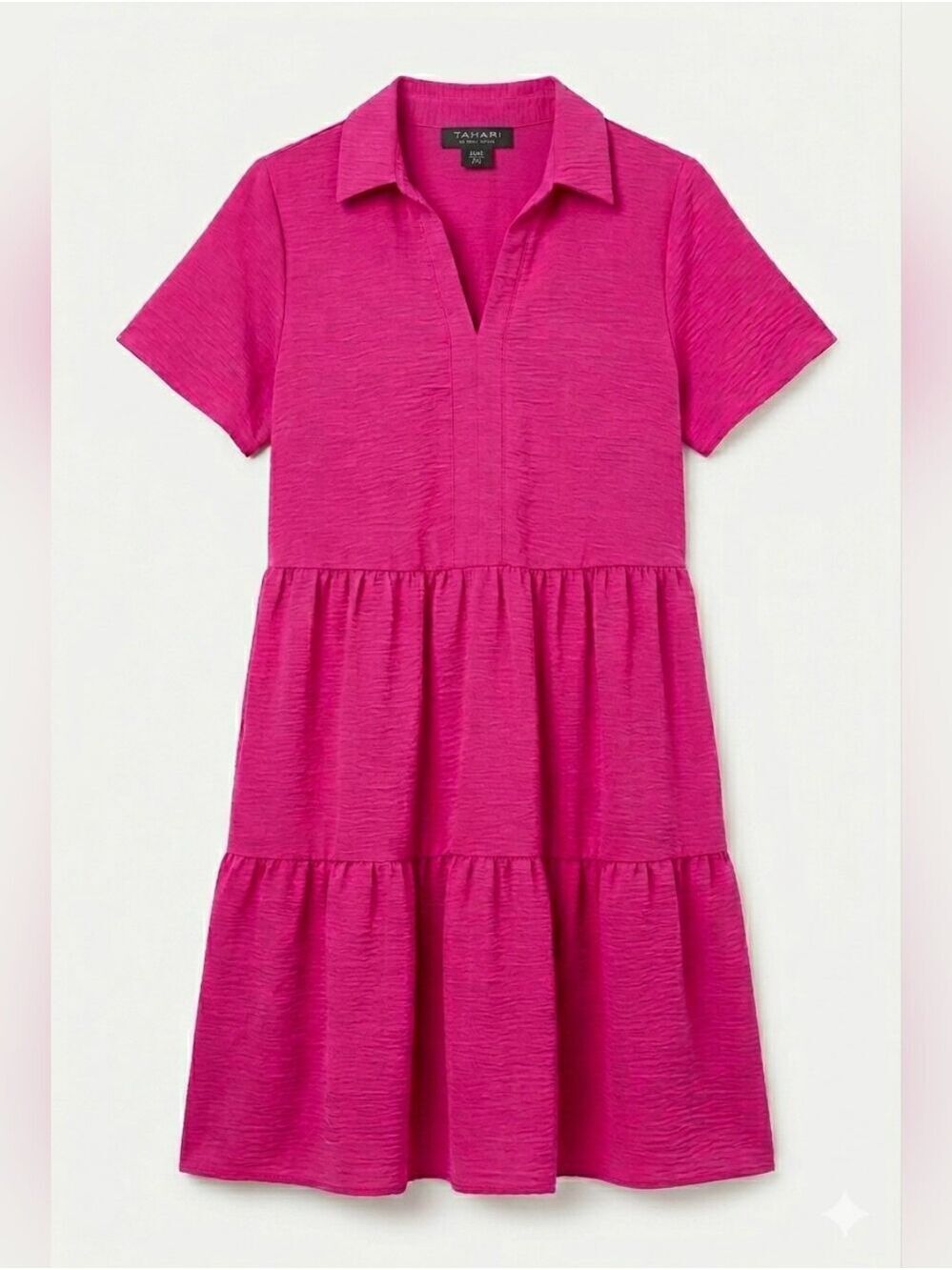 Tahari Pink Short Sleeve Tiered Ruffle Smock Dress, NWT, Medium